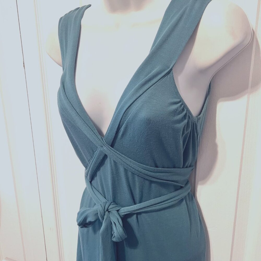 Banana Republic Sleeveless Summer Tie Waist Top-Sz. Med-Teal/Stretch-V Neck- - Picture 6 of 13